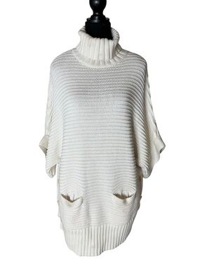 J. CREW Wool Blend Cream Knit Turtleneck Sweater Batwing Short Sleeve Small